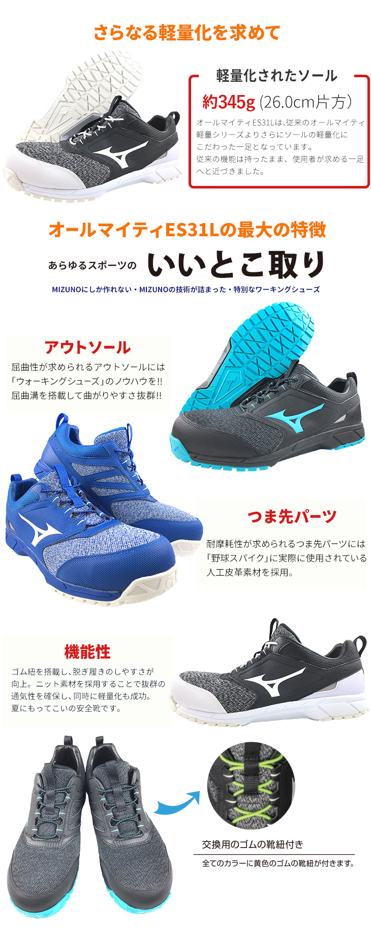 2022年8月ミズノ(MIZUNO)の安全靴ALMIGHTY ES31L新発売!!夏場に最適 