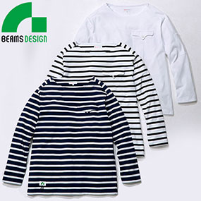 B3905-52 BEAMS DESIGN TEEボートネック長袖Tシャツ（胸ポケット）