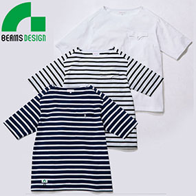 B3905-53 BEAMS DESIGN TEEボートネック半袖Tシャツ（胸ポケット）