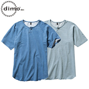 D407 ニットデニムヘンリーネックTシャツ