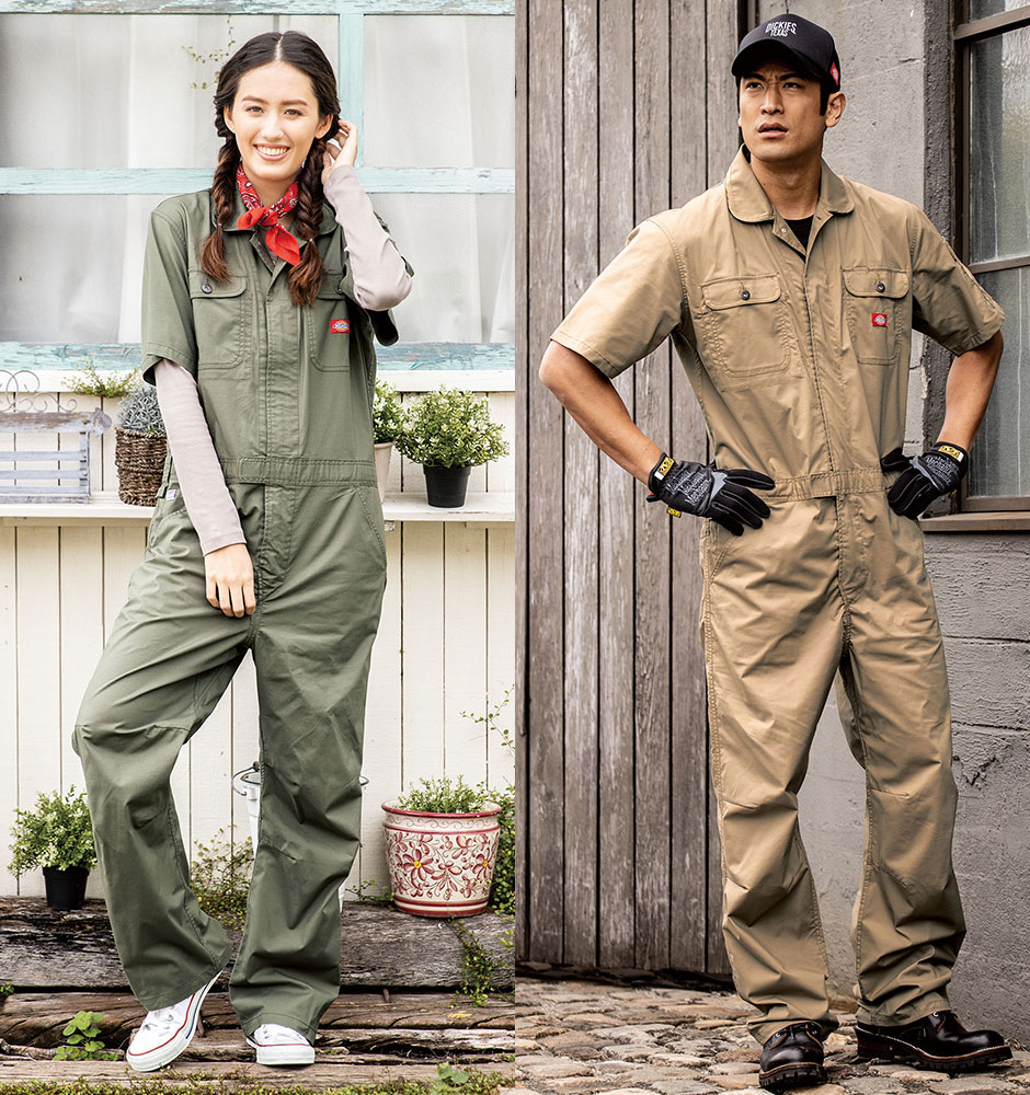 作業服 つなぎ ディッキーズ Dickies ストレッチCVC半袖ツナギ D-749 作業着 春夏作業着 作業服 つなぎ 春夏 まもる君  作業用品専門店