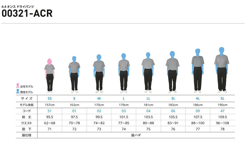 4.4oz ドライパンツ SS～LL