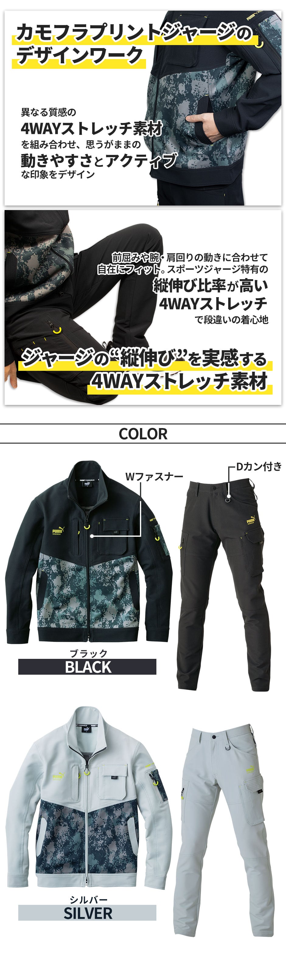 作業ウェア PUMA 通年作業服上下セット (ワークジャケットPW-3011A+カーゴパンツPW-3015A)